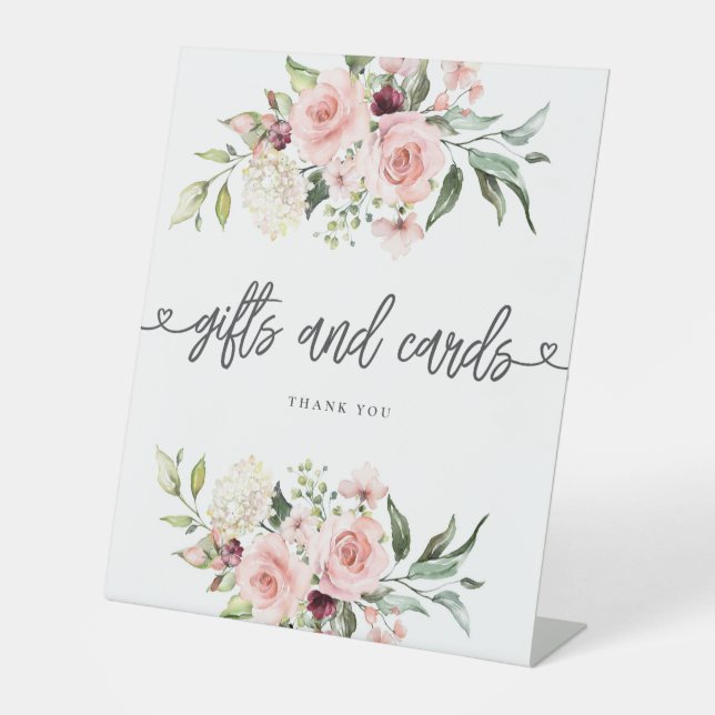 Pink Roses Bridal Shower Gifts and Cards Pedestal Sign (Front)
