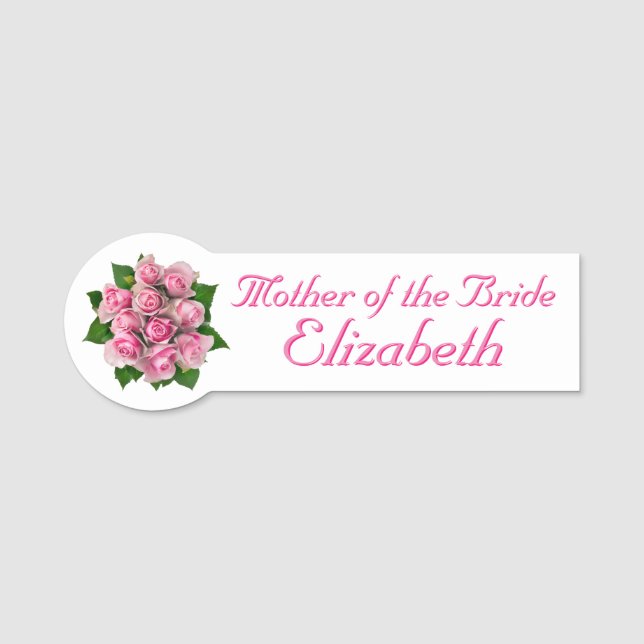Pink Roses Bridal Shower Name Tag (Front)