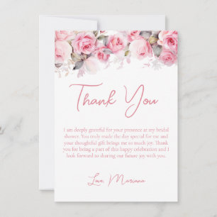 Pink Roses Bridal Shower Thank You Card