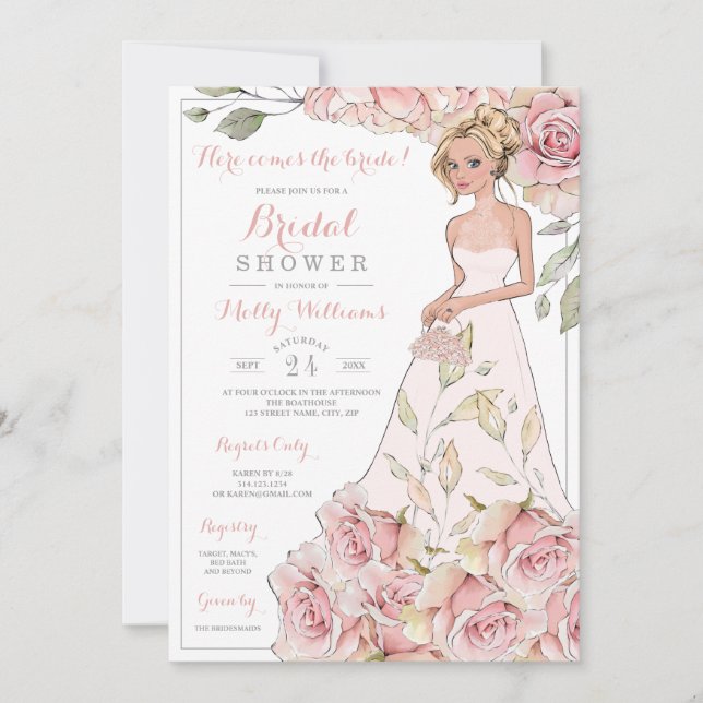 Pink Roses Bride Bridal Shower Invitation (Front)