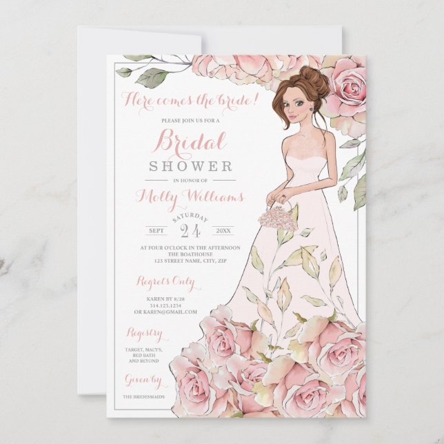 Pink Roses Bride Bridal Shower Invitation (Front)