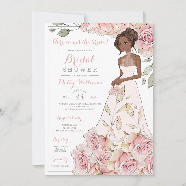 Pink Roses Bride Bridal Shower Invitation (Front)
