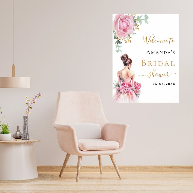 Pink roses bride dress Bridal Shower welcome Poster (Creator Uploaded)