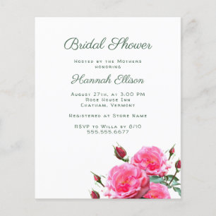 Pink Roses Budget Bridal Shower Invitations Flyer