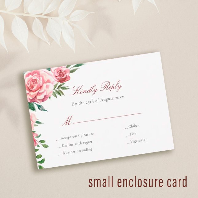 Pink roses budget wedding RSVP card enclosure (Creator Uploaded)