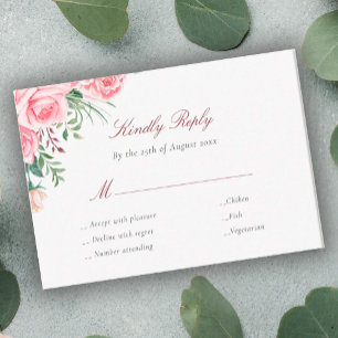 Pink roses budget wedding RSVP card enclosure