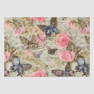 Pink Roses & Butterflies Distressed Vintage Tissue Paper