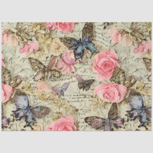Pink Roses & Butterflies Distressed Vintage Tissue Paper