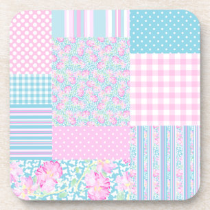 Pink Roses, Butterflies: Faux Patchwork Coasters