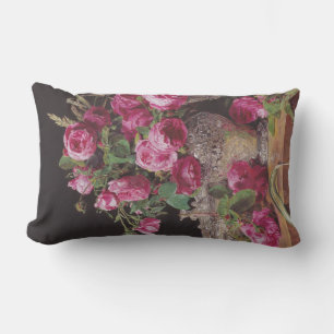 Pink Roses (by Ferdinand Georg Waldmüller) Lumbar Cushion