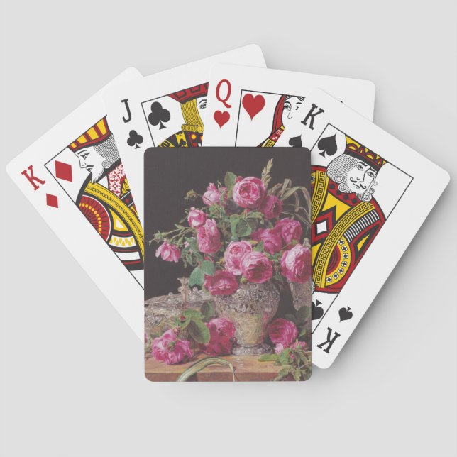 Pink Roses (by Ferdinand Georg Waldmüller) Playing Cards (Back)