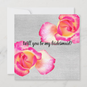 Pink Roses, canvas  Bridesmaid  Wedding Card