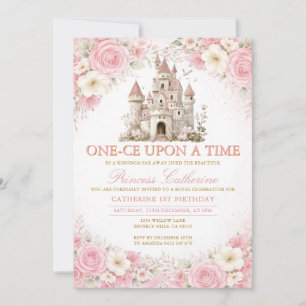 Pink Roses Castle Princess Birthday Invitation
