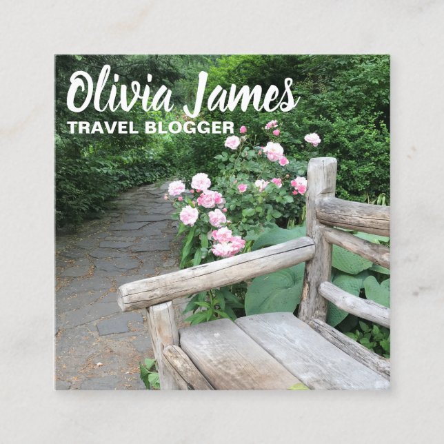 Pink Roses Central Park Garden Photography NYC Square Business Card (Front)