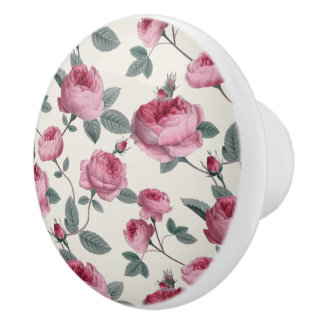 Pink Roses Ceramic Knob