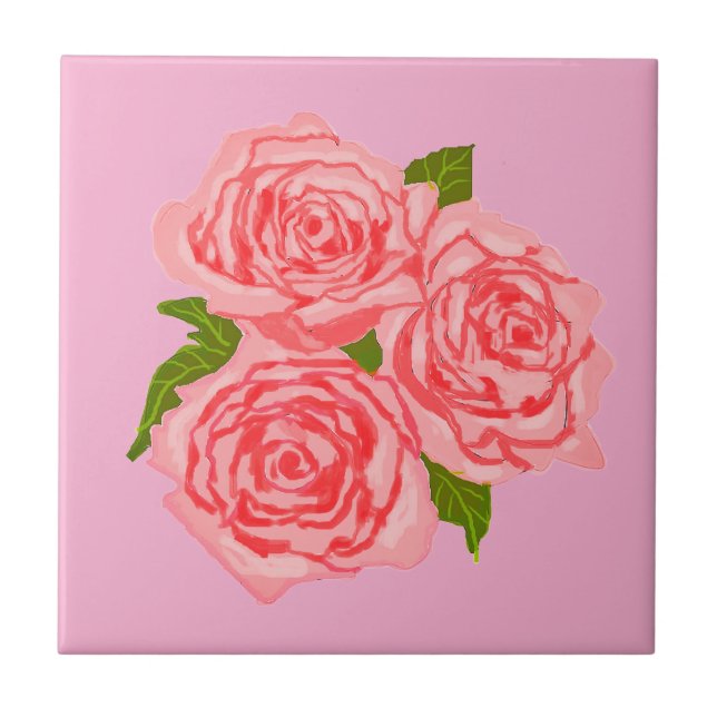 Pink roses ceramic tile (Front)