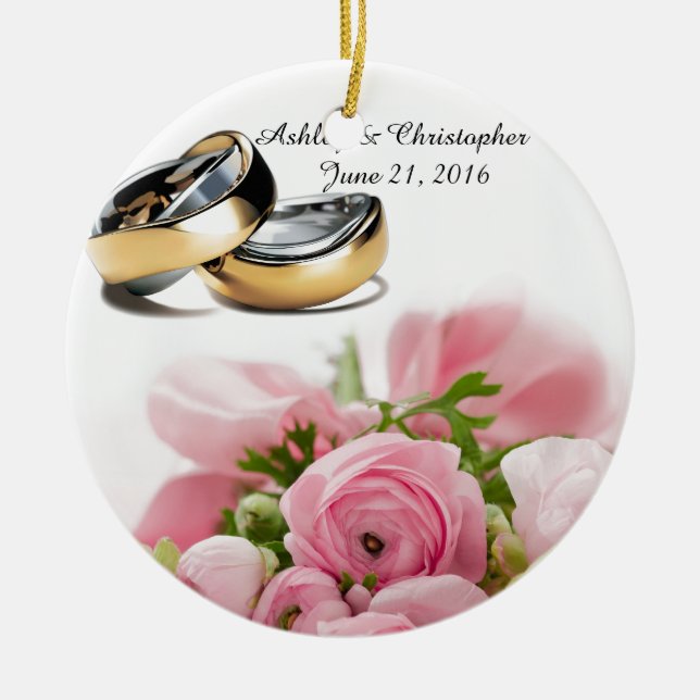 Pink roses ceramic tree decoration (Front)