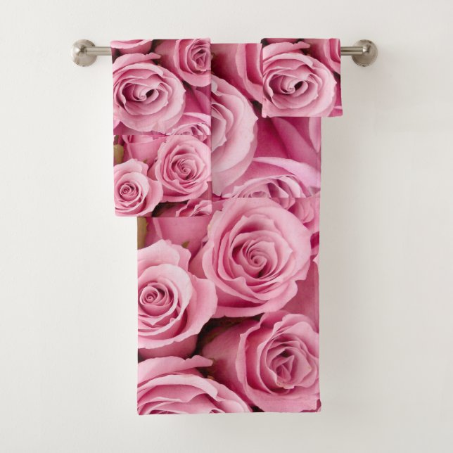 pink roses collage bath towel set (Insitu)