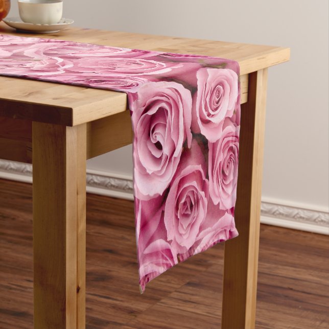 pink roses collage short table runner (In Situ)
