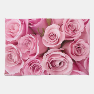 pink roses collage tea towel