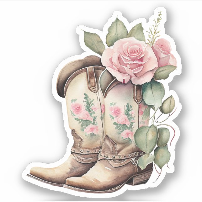 Pink Roses Cowgirl Boots (Front)