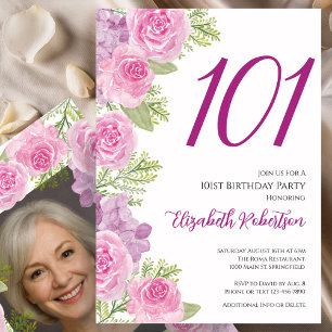 Pink Roses Custom Photo Template 101st Birthday