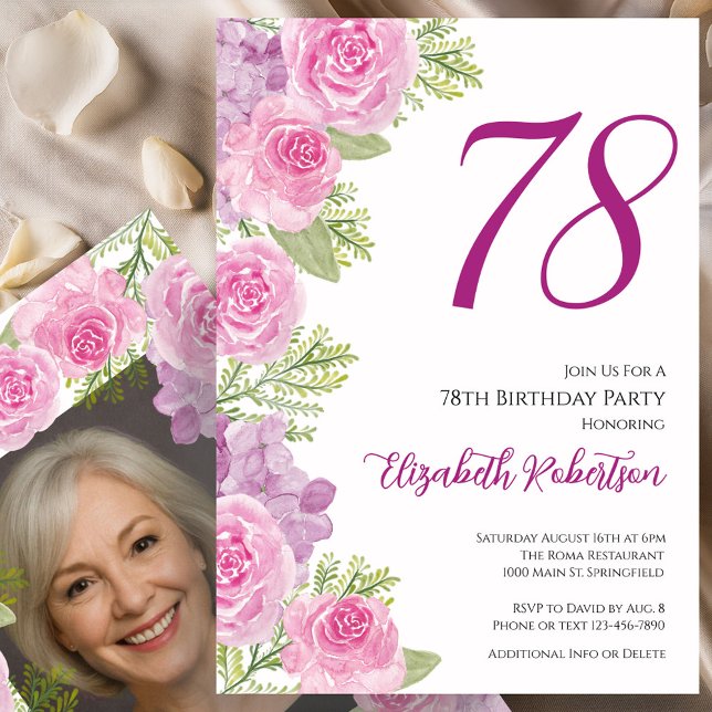 Pink Roses Custom Photo Template 78th Birthday (Creator Uploaded)