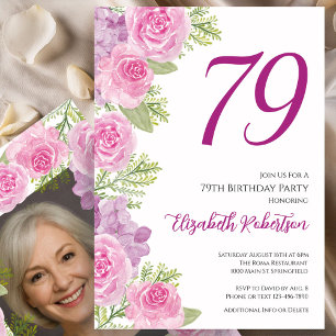 Pink Roses Custom Photo Template 79th Birthday