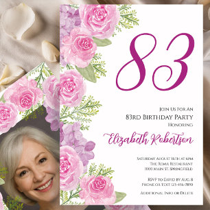 Pink Roses Custom Photo Template 83rd Birthday