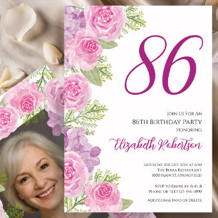 Pink Roses Custom Photo Template 86th Birthday