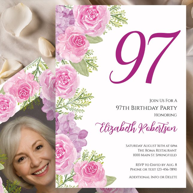 Pink Roses Custom Photo Template 97th Birthday (Creator Uploaded)
