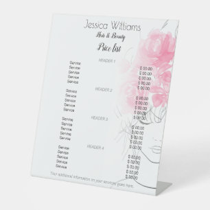 Pink roses cute girl hair beauty price list pedestal sign