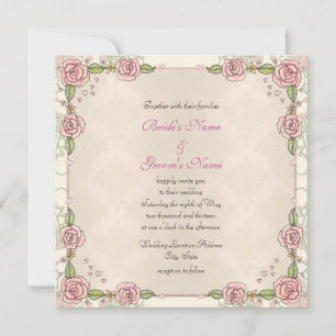 Pink Roses Damask Floral Wedding Invitations