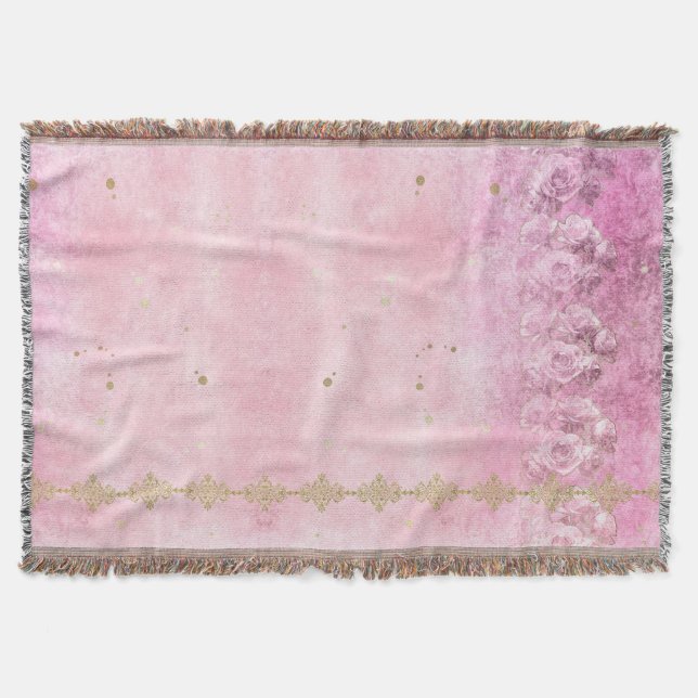 Pink Roses Damask Grunge - Blanket (Front)