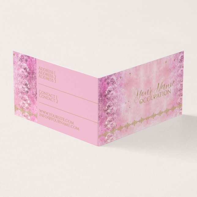 Pink Roses Damask Grunge - Business Card, PriceTag Card (Outside)
