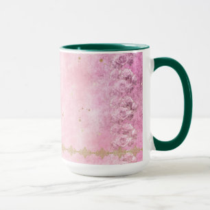 Pink Roses Damask Grunge - Mug, Cup