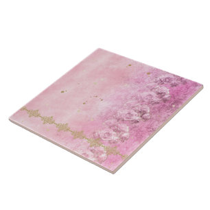 Pink Roses Damask Grunge - Tile