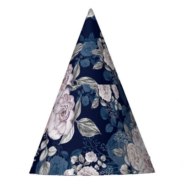 Pink Roses Dark Blue: Vintage Party Hat (Front)