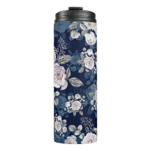 Pink Roses Dark Blue: Vintage Thermal Tumbler