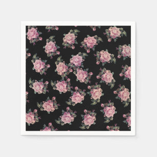 Pink Roses Dark Floral Pattern Shabby Chic Party Napkin