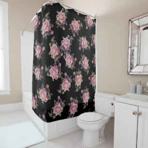 Pink Roses Dark Floral Pattern Shabby Chic Shower Curtain