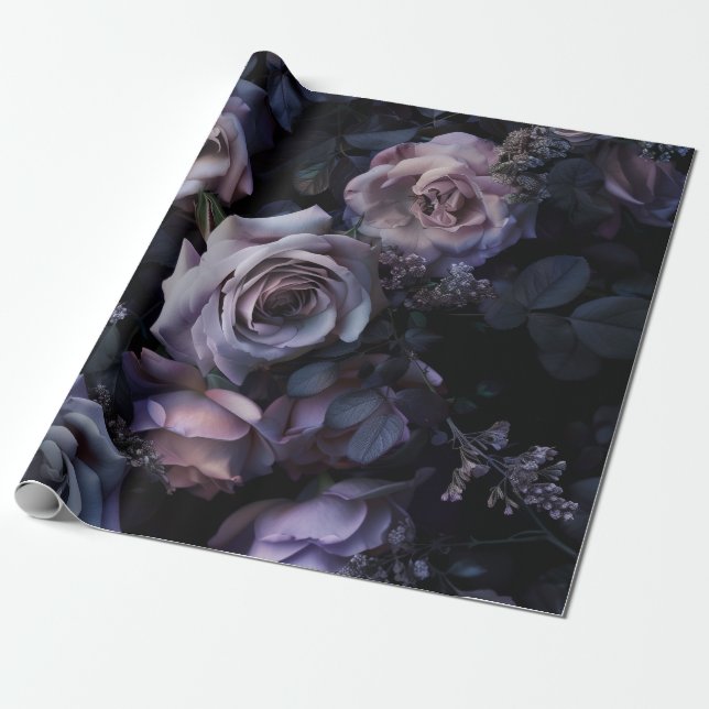 Pink Roses Dark & Moody Wrapping Paper (Unrolled)