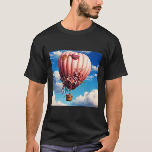 Pink Roses Decorated Pin Airballoon Florating In T T-Shirt