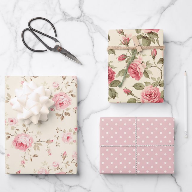 Pink Roses Delight Wrapping Paper Sheet (Front)