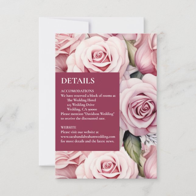 Pink Roses Details Enclosure Cards (Front)