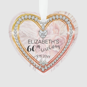 Pink Roses  Diamonds 60th Birthday Keepsake Ornament