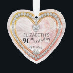 Pink Roses |Diamonds 90th Birthday Keepsake Ornament<br><div class="desc">Elegant faux (printed) diamonds and pink roses and pampass grass keepsake 90th birthday ornament design by Holiday Hearts Designs (rights reserved). Template fields are provided for you to personalise with name and date. All effects (diamonds and abstract floral tones) are faux -- they are designed to appear as realistic as...</div>