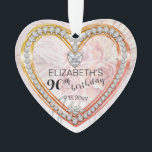 Pink Roses |Diamonds 90th Birthday Keepsake Ornament<br><div class="desc">Elegant faux (printed) diamonds and pink roses and pampass grass keepsake 90th birthday ornament design by Holiday Hearts Designs (rights reserved). Template fields are provided for you to personalise with name and date. All effects (diamonds and abstract floral tones) are faux -- they are designed to appear as realistic as...</div>