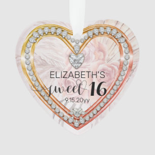 Pink Roses  Diamonds Sweet 16 Keepsake Ornament