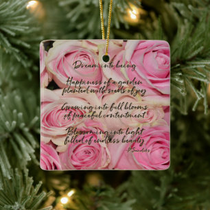 Pink Roses Dream Poem Ceramic Ornament